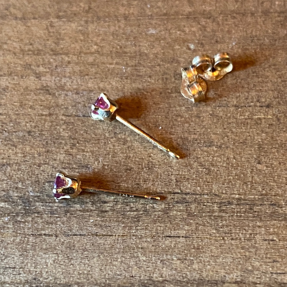 14k Solid Gold Ruby Stud Earrings - image 2